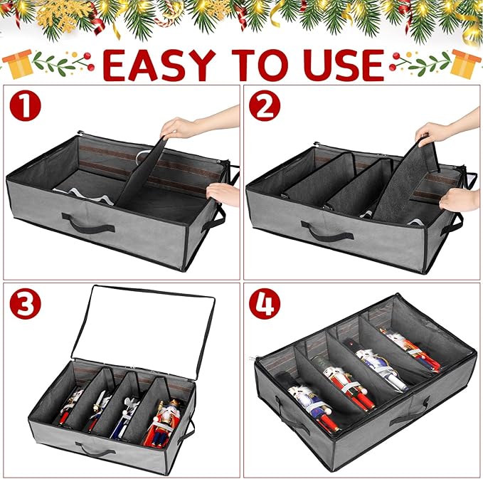 Preboun 4 Pack Clear Top Christmas Nutcracker Storage Box Christmas Figurine Storage Box Containers Ornament Storage Box Storage Container Each Holds 4 Figurines up to 16 Inches (Gray)