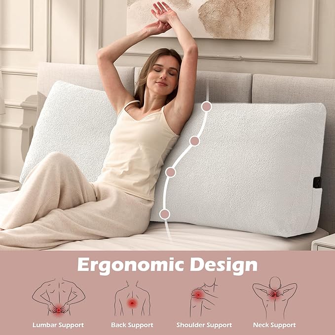 Headboard Pillow King, Triangle Bed Wedge Pillow for Headboard, Backrest Pillow for Sitting up, Reading, Working, Headboard Daybed Pillow with Removable Cover for Bed, Dorm Sofa, Beige