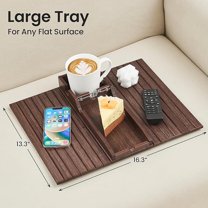 GEHE Couch Cup Holder, Anti Falling Sofa Arm Tray, Natural Bamboo Sofa Cup Holder More Safe for Your Family, Portable Couch Arm Tray Armrest Table for Remote, Snacks, Drinks