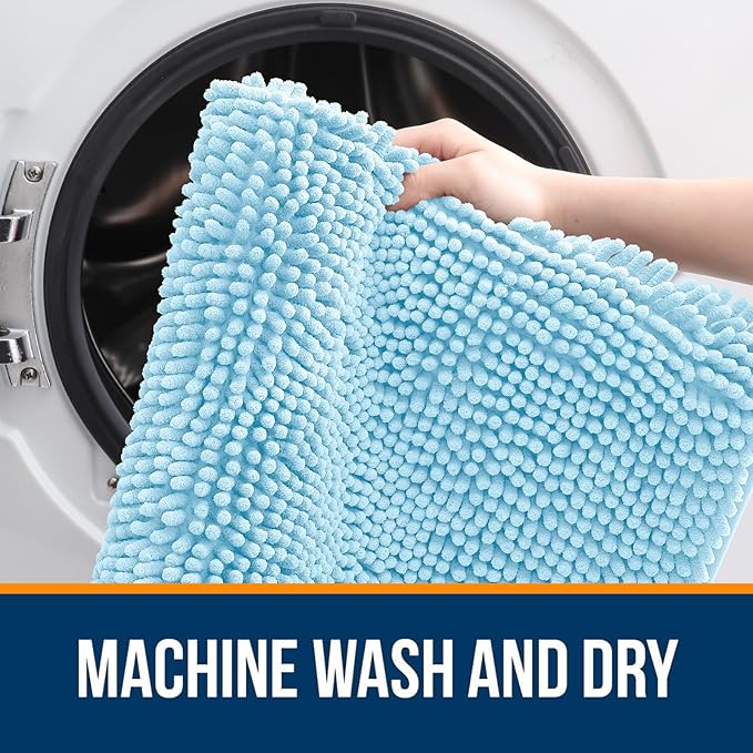 OLANLY Large Bathroom Rugs 44x32, Extra Soft Absorbent Chenille Bath Rugs, Rubber Backing Quick Dry, Machine Washable Bath Mats for Bathroom Floor, Tub and Shower, Home Decor Accessories, Sky Blue