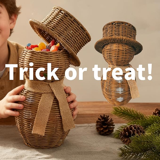 Handmade rattan storage container，Openable storage basket，Christmas ornaments，desktop ornament，Christmas gift，Compatible with living room, dining table, and bedroom (big)