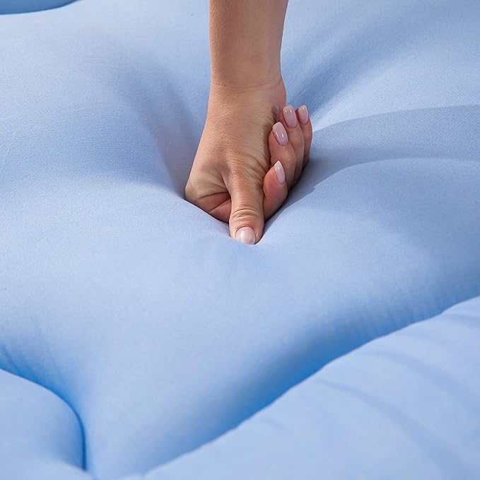 MAXYOYO Japanese Floor Mattress Futon Mattress, Thicken Sleeping Pad Foldable Roll Up Floor Futon for Adults Tatami Mat Dormitory Lounger, Dusty Blue, Queen Size