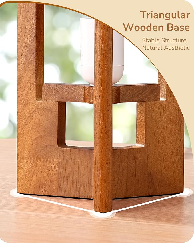EDISHINE Wood Table Lamps, 13.5" Small Bedside Lamp, Beige Linen Shade, Rose Wood Cylinder Modern Nightstand Lamp for Bedroom Living Room, On-Off Line Switch, E26 Base (Bulb Not Included), 2Pack