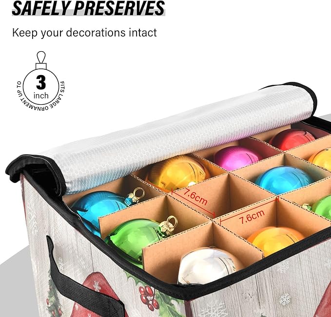 Gnomes Christmas Ornament Storage Basket Box Let it Snow Winter Xmas Holiday Storage Container Cube with Adjustable Dividers for 64 Holiday Ornaments or Decorations Keeps Clean and Dry for Next Season