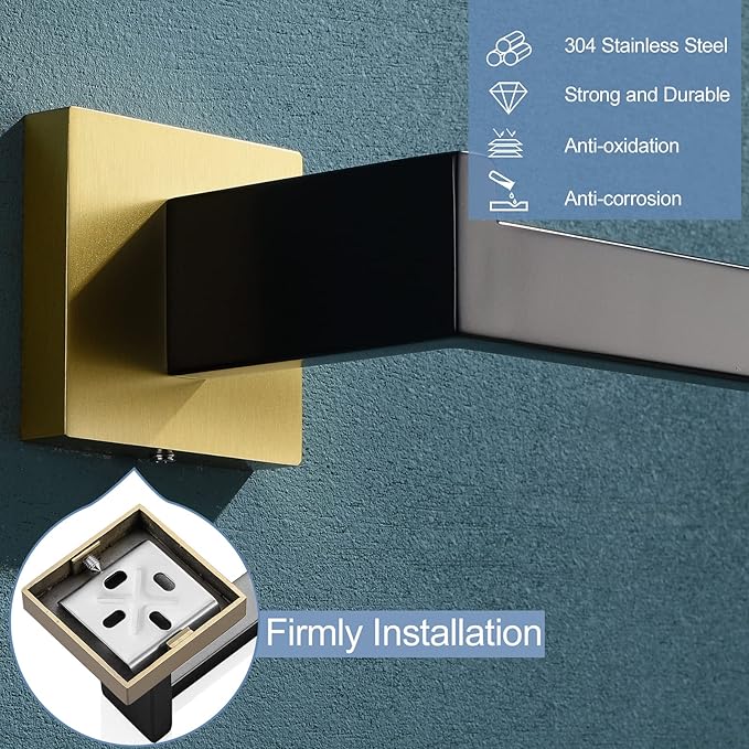 TQKAG Matte Black and Brushed Gold Toilet Paper Holder SUS304 Stainless Steel, Modern Square Tissue Roll Holders Wall Mount, Toilet Paper Roll Dispenser for Kitchen Washroom