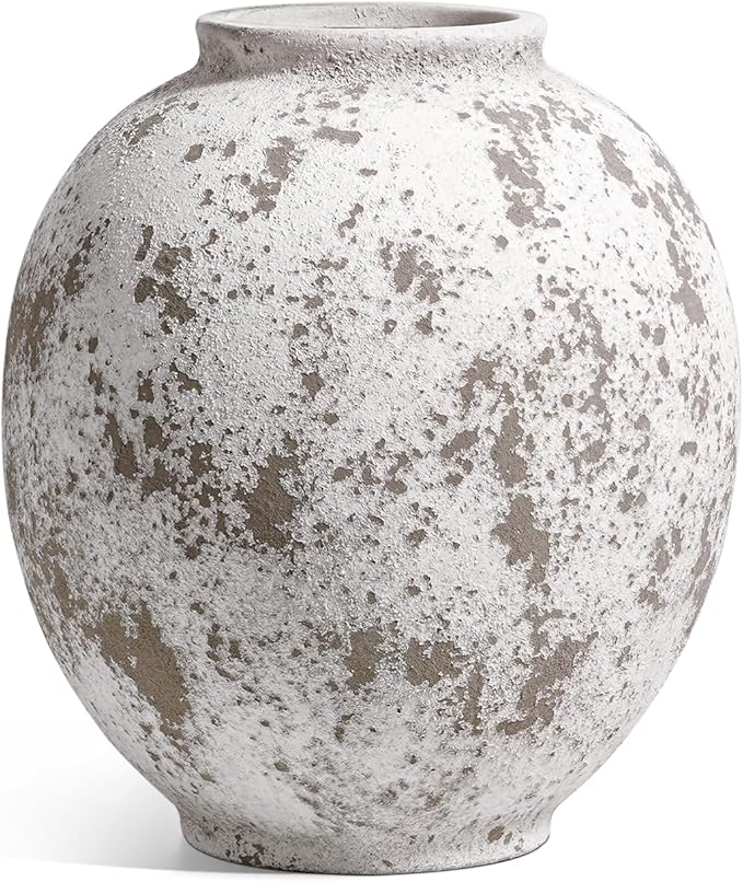 Large White Ceramic Vase - 9.8 Inch Rustic Farmhouse Flower Vase for Home Decor, Minimalist Tall Vases for Living Room, Table, Bathroom, Holiday & Weddings (Sandstone Grey)
