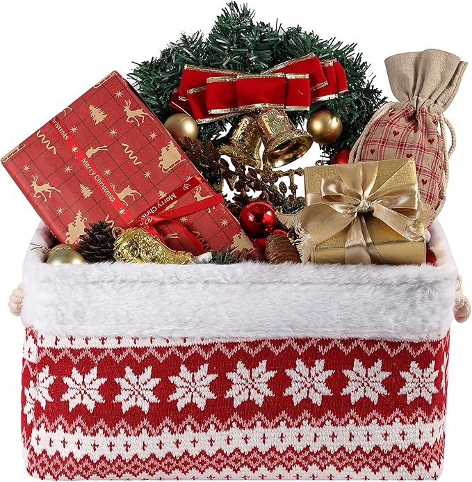 INough Christmas Basket Large Empty Christmas Baskets Red Christma Gift Baskets with Handles Holiday Storage for Gifts Holiday Decor for Baby/Kids/Nursery Room