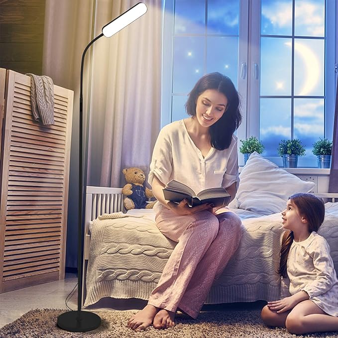 Wio-Mio Floor lamp, 15w/1000lm Bright LED Floor Lamp with Stepless Adjustable 3000K-6000K Colors and Dimmer, Remote and Touch Control, Adjustable Floor Lamp for Living Room