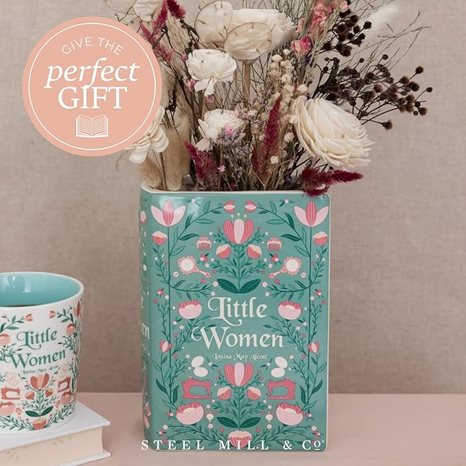 Steel Mill & Co Original Large Book-Shaped Decorative Vase, Ceramic Vases for Home Decor, Cute Bookshelf Decor, Unique Vase for Mother's Day, Little Women