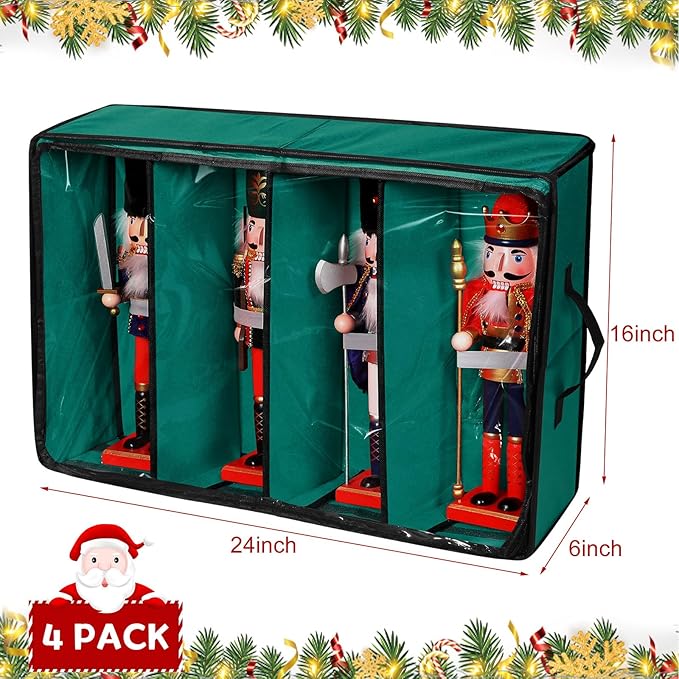 Preboun 4 Pack Clear Top Christmas Nutcracker Storage Box Christmas Figurine Storage Box Containers Ornament Storage Box Storage Container Each Holds 4 Figurines up to 16 Inches (Multicolor)
