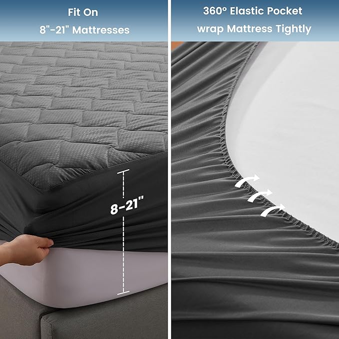SLEEP ZONE Waterproof Mattress Protector Pad Twin Machine Washable, Breathable Mattress Topper with Deep Pockets, All-Season Use, Hotel Quality (Twin, Grey)