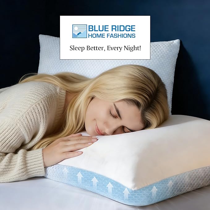 Blue Ridge Home Fashions Cooling Bed Pillows King Size Set of 2, Reversible Cooling & Cotton Fabric, Medium Firm, Down Alternative Breathable Support for Hot, Side, Back & Stomach Sleepers, 20" x 36"