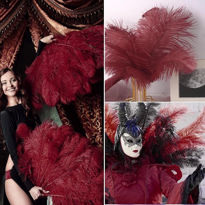 30pcs Wine red Ostrich Feathers Natural Bulk 9-12in（23-30cm） Vase Craft Wedding Home Party Centerpieces Christmas Day Decoration