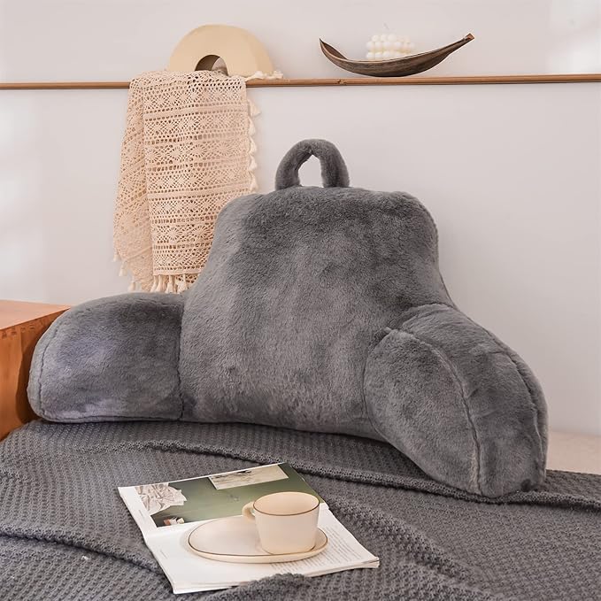 Aimuan Reading Pillow Bed Rest Wedge Large Adult Backrest Pillow with Arms Back Support for Sitting Up in Bed Cushion Incline Rest Sleeping Snoring Pillow, Grey Large