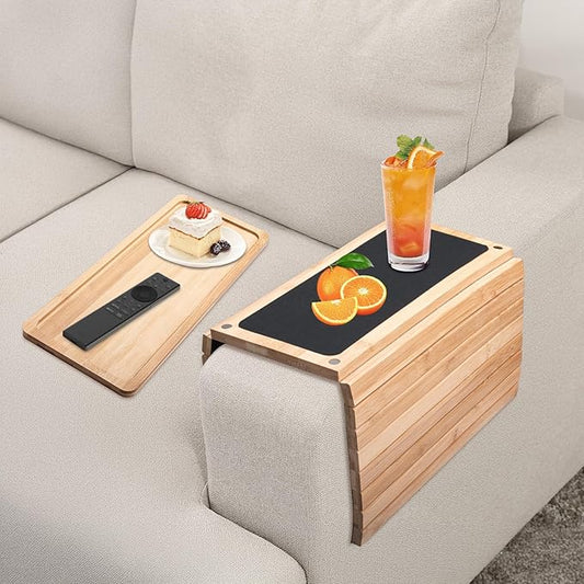 Sofa Arm Tray, Couch Arm Table, Anti-Slip Arm Rest Table for Couch, Universal/Flexible/Foldable/Portable Couch Cup Holder Tray for Drinks, Snacks, Remote