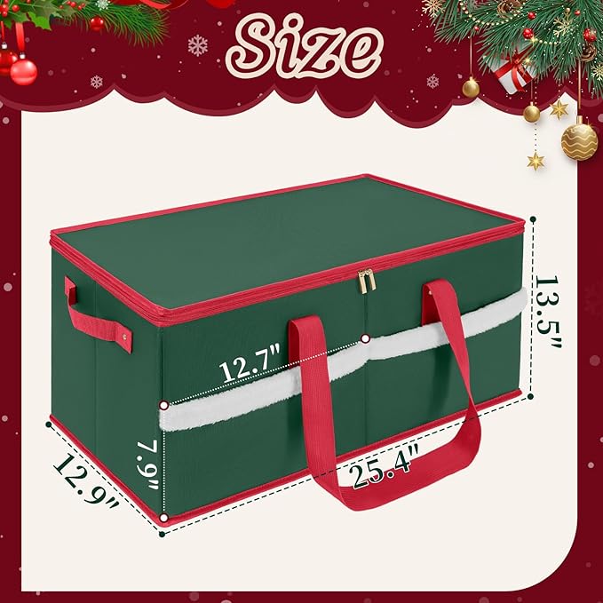 Christmas Ornament Storage Box with Adjustable Dividers Zippered Top Stores up to 128 Holiday Ornaments (3 Inch) Xmas Ball Decorations Organizer Storage Container Bin
