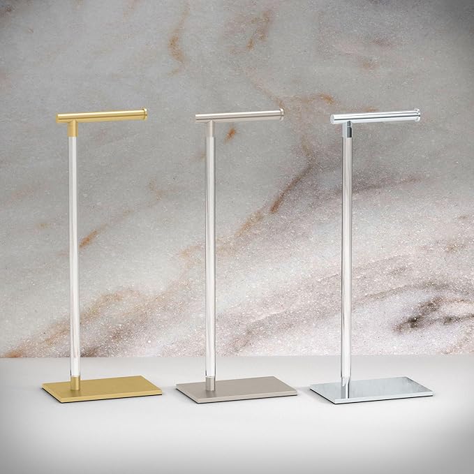 Gatco 1331C Modern Rectangle Base Freestanding Toilet Paper Holder 22.25" Chrome/Acrylic with Weighted Base