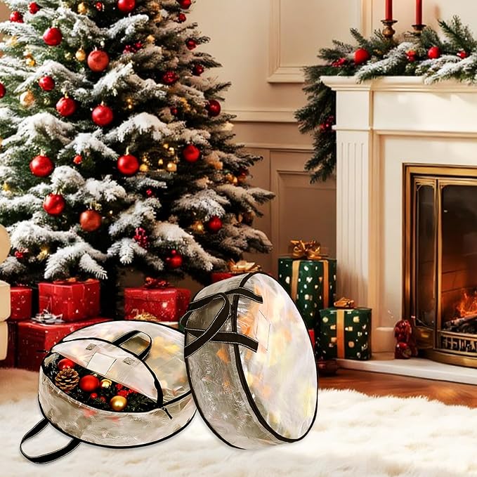 YAYODS 6 Pack Wreath Storage Container 30 Inch Christmas Wreath Storage Bag, Heavy Duty Christmas Wreath Boxes with Clear Window for Xmas Holiday Seasonal Wreath Garland (Black)
