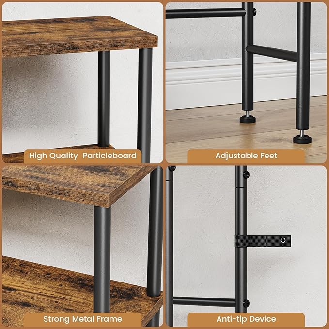 Asgolion Narrow Console Table, 15.7" Small Entryway Table, 2-Tier Sofa Table with Storage, Skinny Console Tables for Entryway, Hallway, Bedroom, Living Room, Foyer, Rustic Brown