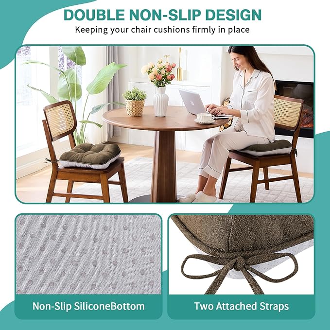 BETU Chair Cushions for Dining Chairs,3.5" Thick Kitchen Table Chair Pads with Ties,Non Slip Backing and Covers,Seat Cushion for Dining Room,Bar,Patio Chairs,20"X20"X3.5"