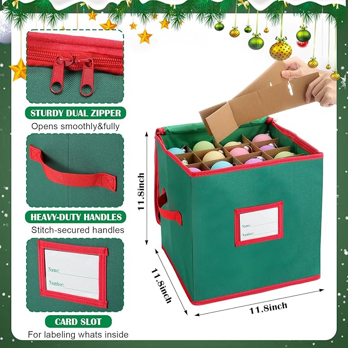SATINIOR 6 Pcs Upright Christmas Tree Storage Bag Set 9 Ft Christmas Tree Storage Bag 26" Xmas Wreath Containers 11.8" Ornament Bags with Dividers Hold 64 Balls for Artificial Trees Garland(Green)
