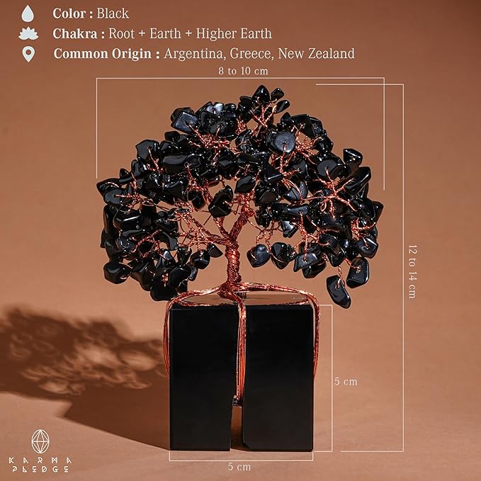 Chakra Tree of Life for Unique Gifts for Mom, Dad, Home and Office Decor, Handmade Black Obsidian Healing Crystal Tree for Positivity, Money & Good Luck, Birthday Gifts for Women, Mens