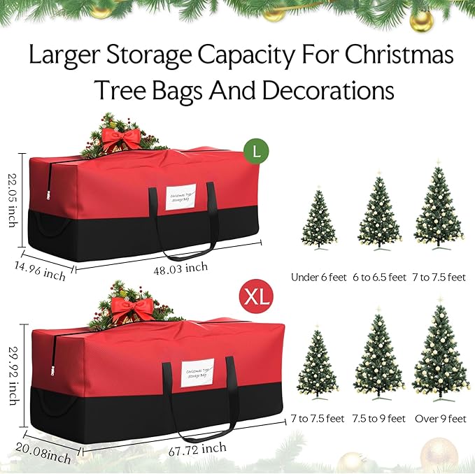 Christmas Tree Storage Bag,Fits Up 8 Ft Tall Artificial Trees,600D Oxford Material,Heavy Duty Tree Bag,Dampproof Storage Bag with Durable Reinforced Handles & Dual Zipper&Transparent Pocket