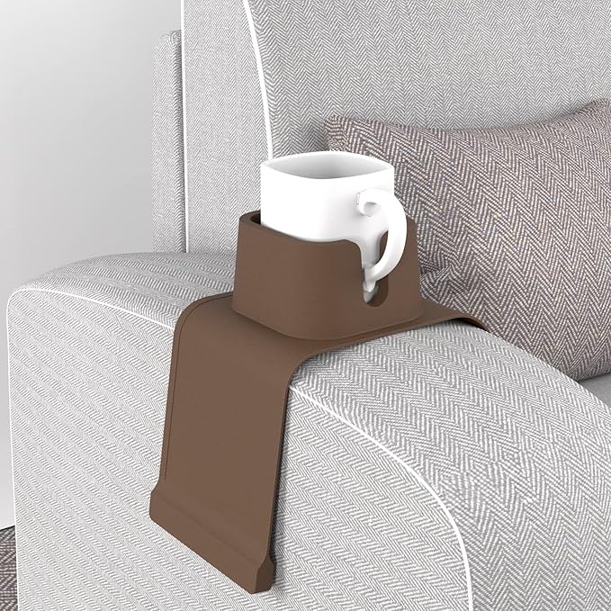 vodvob Couch Cup Holder,Anti-Spill Sofa Cup Holder Silicone Coaster,Suitable for Sofa Recliner Armchairs,Brown