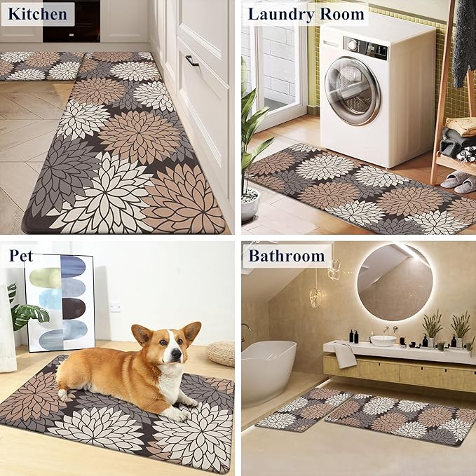 HEBE Anti Fatigue Kitchen Rugs Sets of 2, Non Slip Kitchen Mats for Floor, Waterproof Cushioned Comfort Standing Carpet for Kitchen Sink, Home Office, Laundry Room