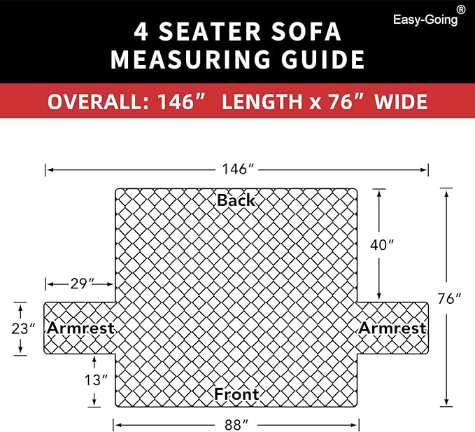 Easy-Going 4 Seater Sofa Slipcover Reversible Sofa Cover Water Resistant Couch Cover with Foam Sticks Elastic Straps Furniture Protector for Pets Children Dog Cat (XX-Large, Gray/LightGray)