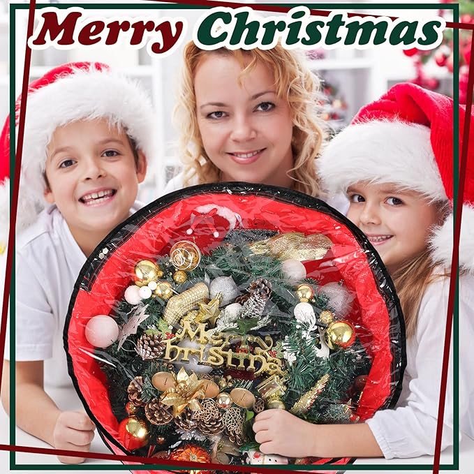 Dunzy 8 Pieces Christmas Wreath Container 24×24×7.8 Inch Wreath Storage Bag Garland Tear Resistant Fabric Round Boxes with Clear Window for Storage Xmas Holiday Ornament(Red, Green)