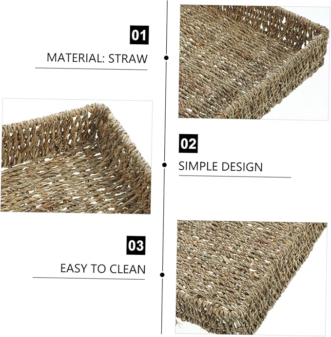 Garneck Rectangular Seagrass Storage Basket Practical Indoor Organizer for Fruits Snacks and Sundries Chic Light for Living Room and Bedroom Use