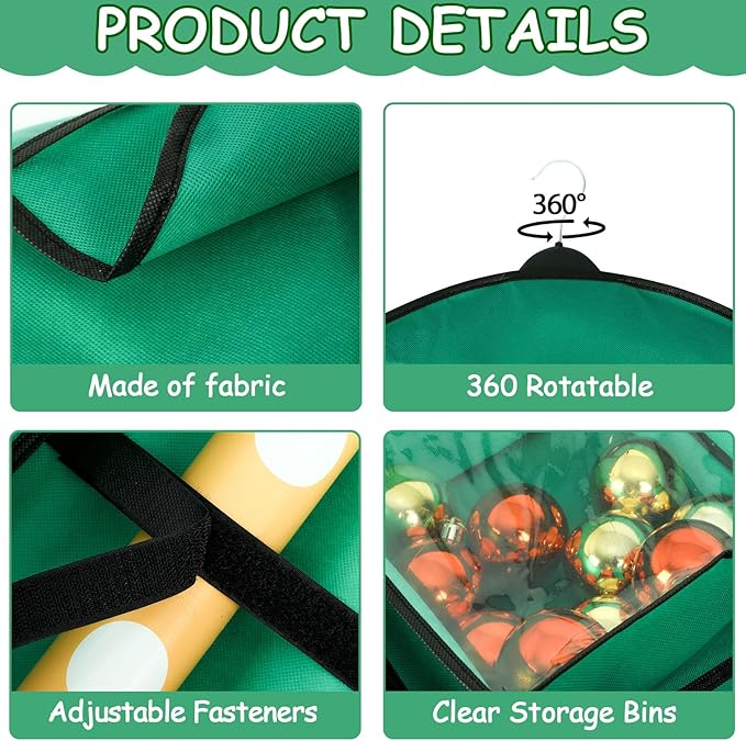Hanging Gift Wrapping Paper Organizer Storage 48x24 Inch Double-Sided Over The Door Christmas Wrapping Storage Containers Gift Wrapping Organizer Present Paper Craft Roll Holder for Closet Door（Green）