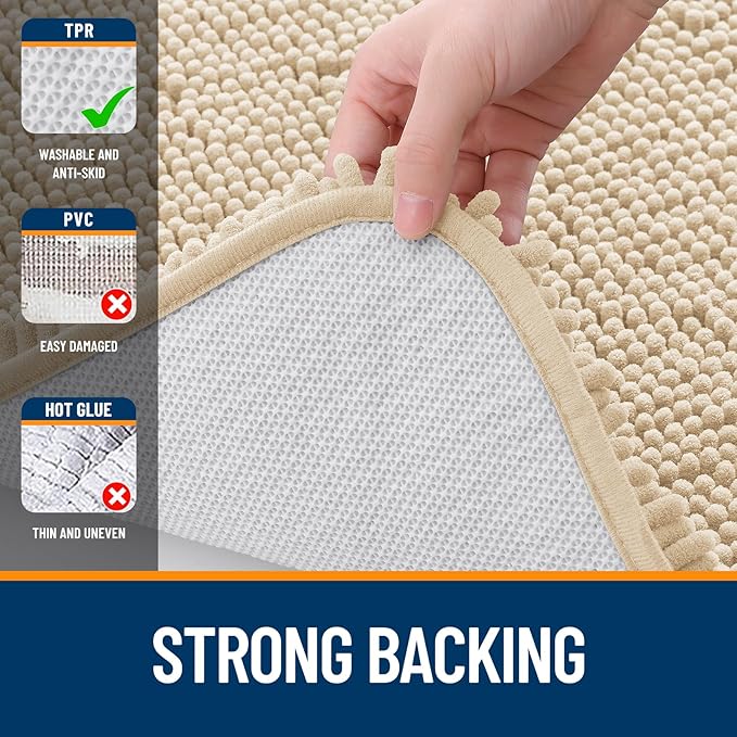OLANLY Bathroom Runner Rugs 47x17, Extra Soft Absorbent Chenille Bath Rugs, Rubber Backing Quick Dry, Machine Washable Long Bath Mats for Bathroom Floor, Tub and Shower, Home Decor Accessories, Beige