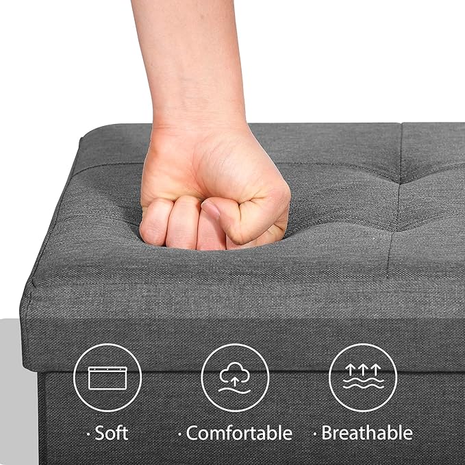 SUPER DEAL 43 Inches Folding Storage Ottoman Bench, Foot Rest with Divider Foam Padded Seat Large Storage Chest Long Box for Living Room Bedroom Entryway, 660 lbs Capacity, Light Grey