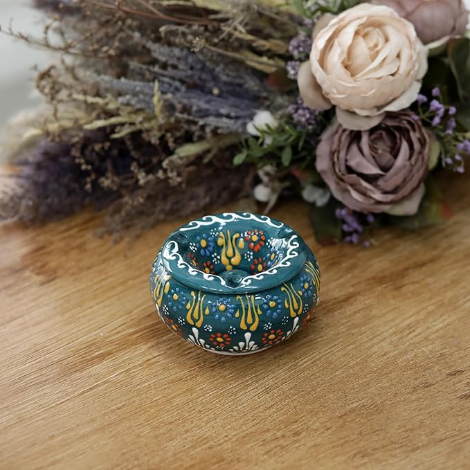 Decorative Ceramic Jar-Colorful Decorative Jar with Lid-Handmade Small Decorative Jar-Windproof Unique Jars-Turkish Home Decor (Dark Green)