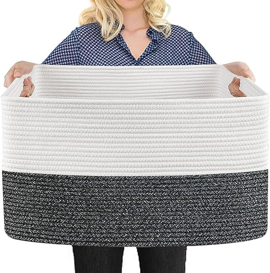 MEGASKET Extra Large Toy Box, 22" x 17" x 12" Rectangle Blanket Basket Living Room, Woven Cotton Rope Baskets for Storage, Soft Toy Storage Organizer Bin Chest, Kids Toy Box fo Living Room