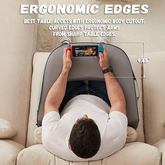 cooloo8 Reading Pillow with Armrests – Extra Large Memory Foam Gaming Pillow for Adult, Lap Desk for Laptop, Arm Rest for Working, Crocheting, Playing Game or Siting in Bed, Floor, Sofa, (Grey)