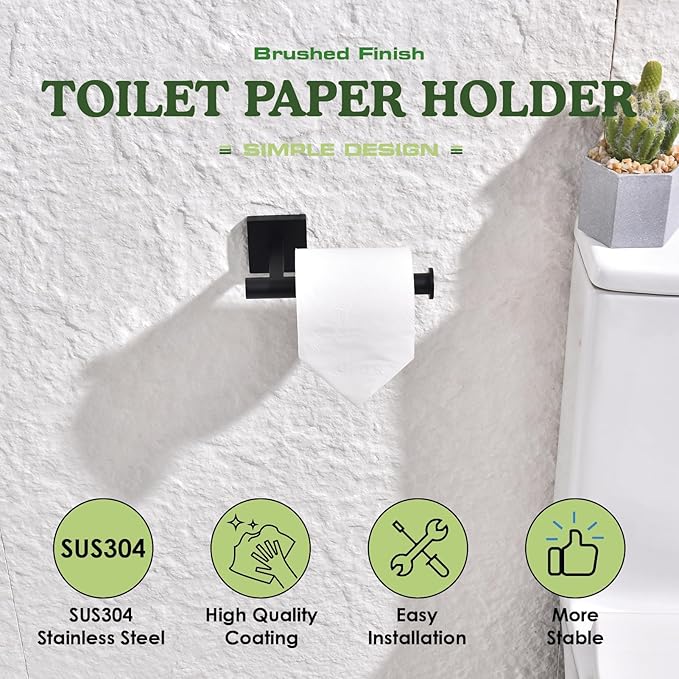 Matte Black Toilet Paper Holder Contemporary Wall Mount Premium 304 Stainless Steel Modren Toilet Paper Tissue Roll Holders for Bathroom Mega Rolls Rustproof