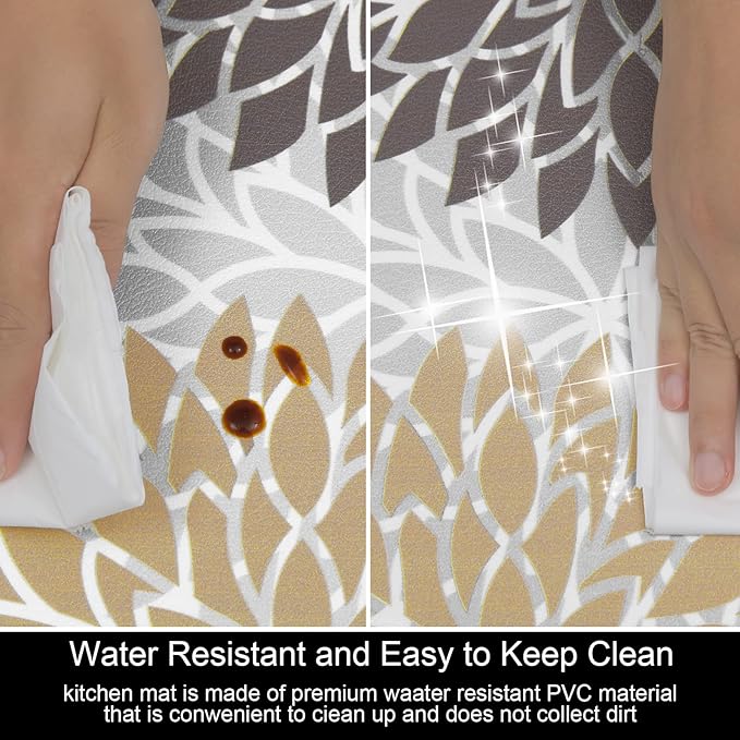 HEBE Anti Fatigue Kitchen Rugs Sets of 2, Non Slip Kitchen Mats for Floor, Waterproof Cushioned Comfort Standing Carpet for Kitchen Sink, Home Office, Laundry Room