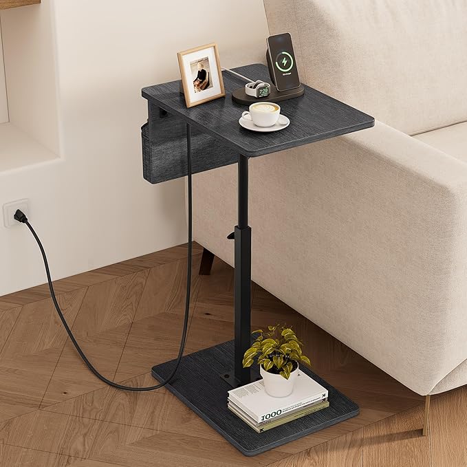 Vagusicc Sofa Armrest Tray Table for Couch - 360° Swivel Height Adjustable Side Table for Small Spaces, Snack Side Table for Bed or Chair, C Shaped End Table Snack Table for Eating Dinner Laptop