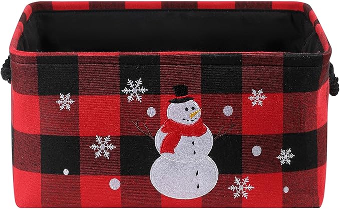 INough Christmas Baskets, Large Red Buffalo Plaid Collapsible Storage Basket with Handles, Empty Holiday Gift Basket for Toys, Blankets, Baby Items and Christmas Home Decorations