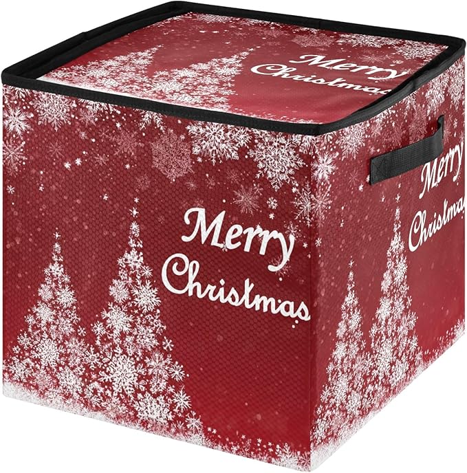 Christmas Tree Ornament Storage Basket Box Red Snowflake Winter Xmas Holiday Storage Container Cube with Adjustable Dividers for 64 Holiday Ornaments or Decorations Keeps Clean and Dry for Next Season