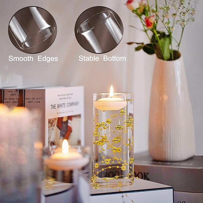 UDU 3 Set Glass Cylinder Vases for Centerpieces with 20000 Vase Filler 6 White Floating Candles 2 Pearl String for Wedding Party Home Table Decoration