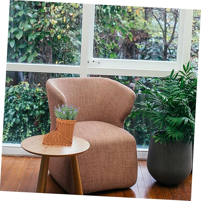 Zerodeko Imitation Rattan Woven Storage Basket Flower Holder Creative Tea Color Design Decorative Household Organizer for Home and Christmas Decoration