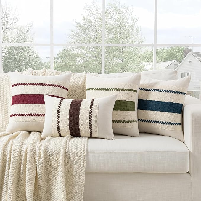 Fancy Homi Set of 1 Boho Moss Green Lumbar Decorative Throw Pillow Cover 12x20 Inch for Couch Bed Sofa Chair, Modern Organic Farmhouse Home Decor, Soft Cotton Cute Accent Rectangle Cushion Case