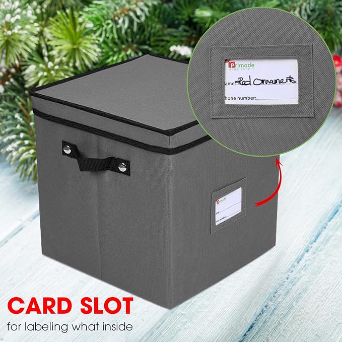 Primode Holiday Ornament Storage Chest, With 4 Trays Holds Up to 64 Ornaments Balls, With Dividers (Gray)