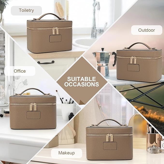 HiTotes Makeup Bag Vanity Case for Women Leather Cosmetic Bag Travel Toiletry Bags Portable Makeup Organizer Case