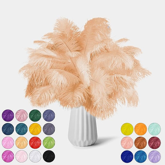 30pcs Champagne Ostrich Feathers Natural Bulk 13-16in(33-40cm) Vase Craft Wedding Home Party Centerpieces Christmas Day Decoration