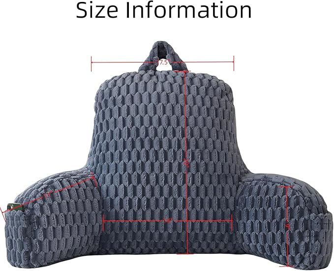 Yaoshuho Fluffy Reading Pillow for Sitting in Bed, Large Backrest Bed Pillow with Arms, Back Support Pillow for Lounging Bedrest, Navy